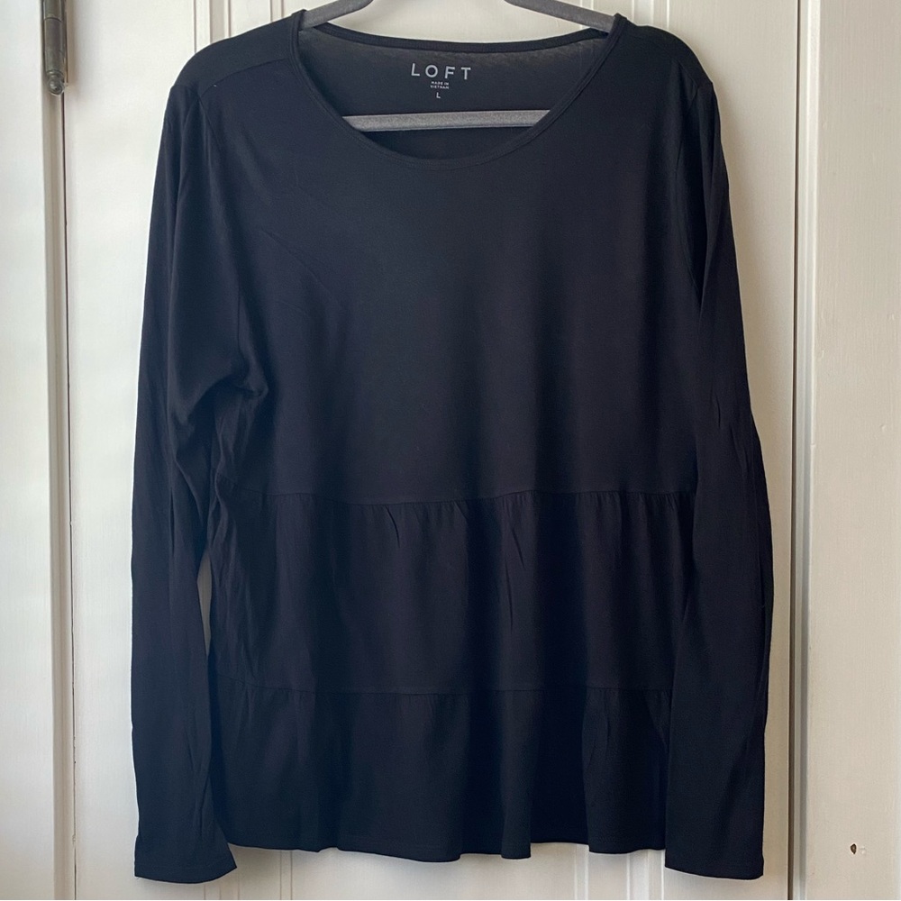 Loft L cotton modal black tiered babydoll tee top